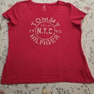 Tommy Hilfiger Classic Fit NYC 1985 Graphic Tee Pink Glitter Logo XL Preppy Y2K